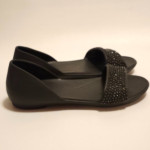 Crocs Lina D'Orsay Black Sandals Embellished Toes Sz 8 - Picture 9 of 9
